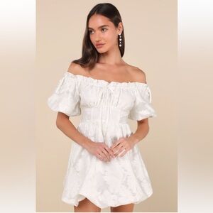 Lulu's White Off-Shoulder Puff Sleeve Mini Dress